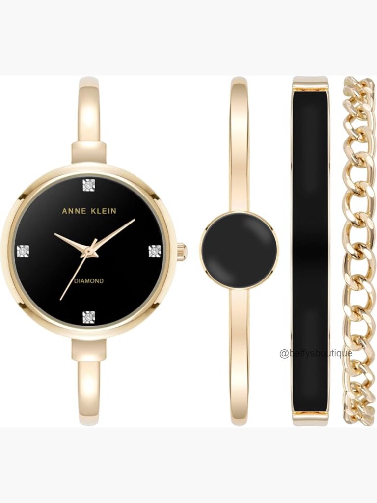 Gold Bangle Watch Set With Diamond Accents